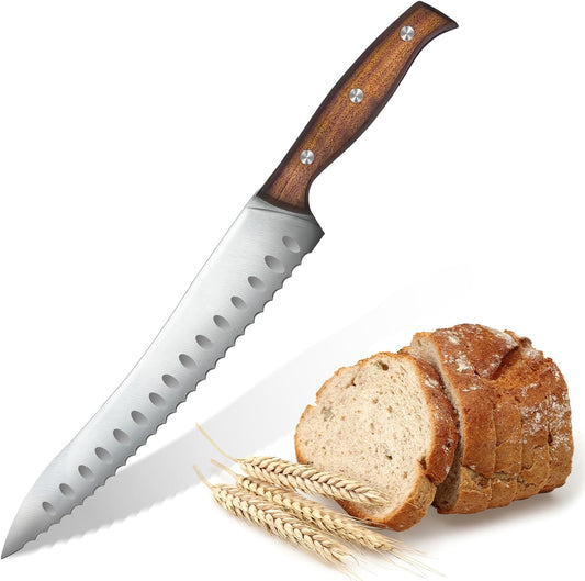 Serrated Bread Knife for Homemade Bread | Forged High Carbon German Steel Serrated Knives for Slicing Bagels, Cake (9.6-Inch Blade with 5.1-Inch Handle)