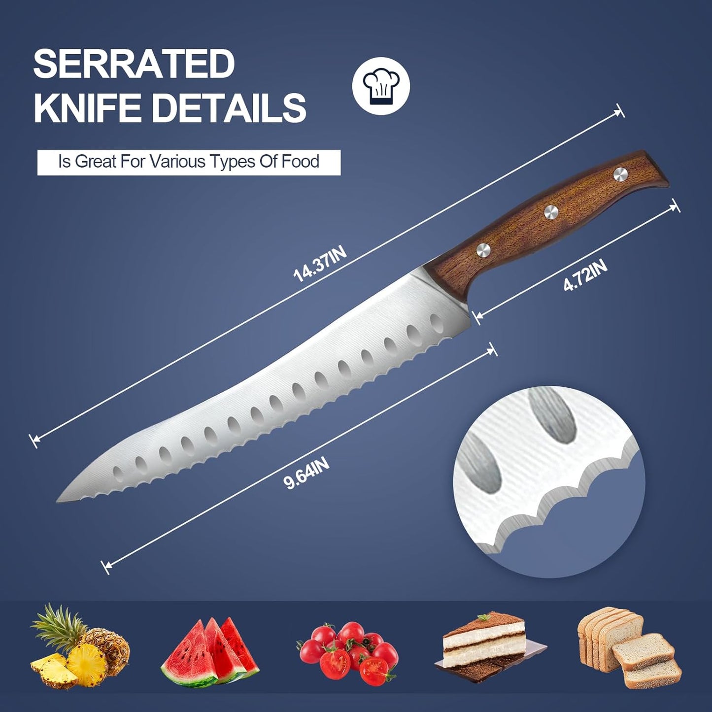 Serrated Bread Knife for Homemade Bread | Forged High Carbon German Steel Serrated Knives for Slicing Bagels, Cake (9.6-Inch Blade with 5.1-Inch Handle)