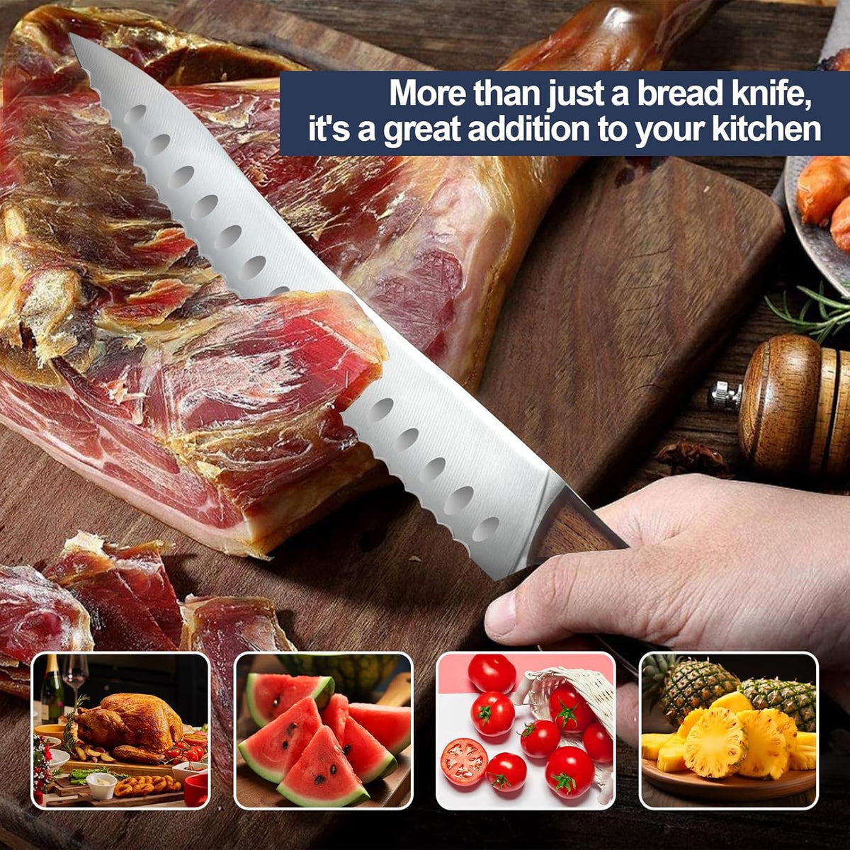 Serrated Bread Knife for Homemade Bread | Forged High Carbon German Steel Serrated Knives for Slicing Bagels, Cake (9.6-Inch Blade with 5.1-Inch Handle)