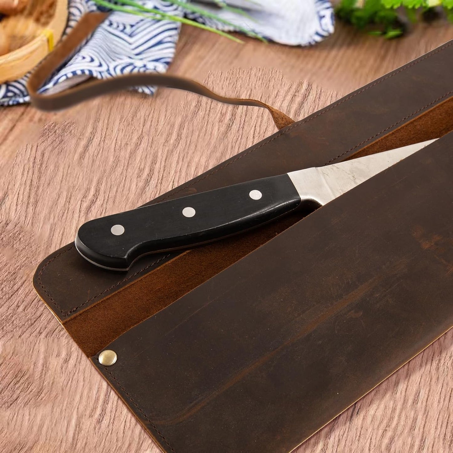 Leather Chef Knife Sheath,Single Chef Knife Case Bag Roll for Traval,Sheaths for Chef's Kitchen knives,Tool Organizer Pouch Culinary Accessories Cooking Tools Roll,Gifts for Men