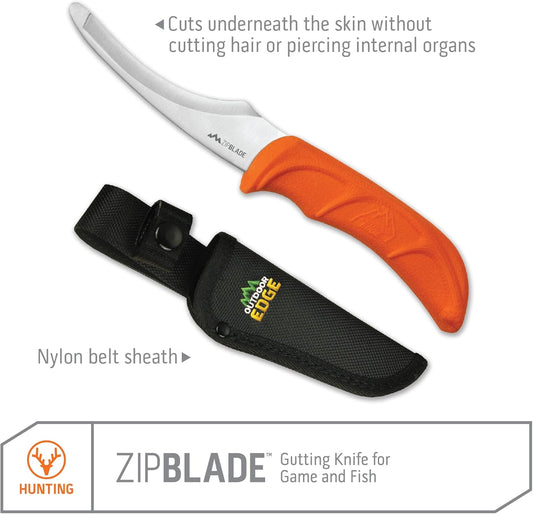 Zip Blade - 4.0" Fixed Blade Hunting Knife for Skinning and Gutting Big Game - Includes Black Nylon Belt Sheath - Deer Gutting Knives