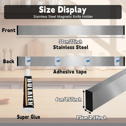Magnetic Knife Strips, Magnetic Knife Holder for Wall 12 Inch | Knife Magnetic Strip, Refrigerator Mount Compatible, Kitchen Utensil Holder, Metal Tool Holder, Kitchen Organizer