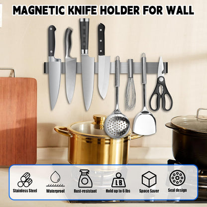 Magnetic Knife Strips, Magnetic Knife Holder for Wall 12 Inch | Knife Magnetic Strip, Refrigerator Mount Compatible, Kitchen Utensil Holder, Metal Tool Holder, Kitchen Organizer