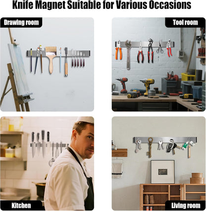 Magnetic Knife Strips, Magnetic Knife Holder for Wall 12 Inch | Knife Magnetic Strip, Refrigerator Mount Compatible, Kitchen Utensil Holder, Metal Tool Holder, Kitchen Organizer
