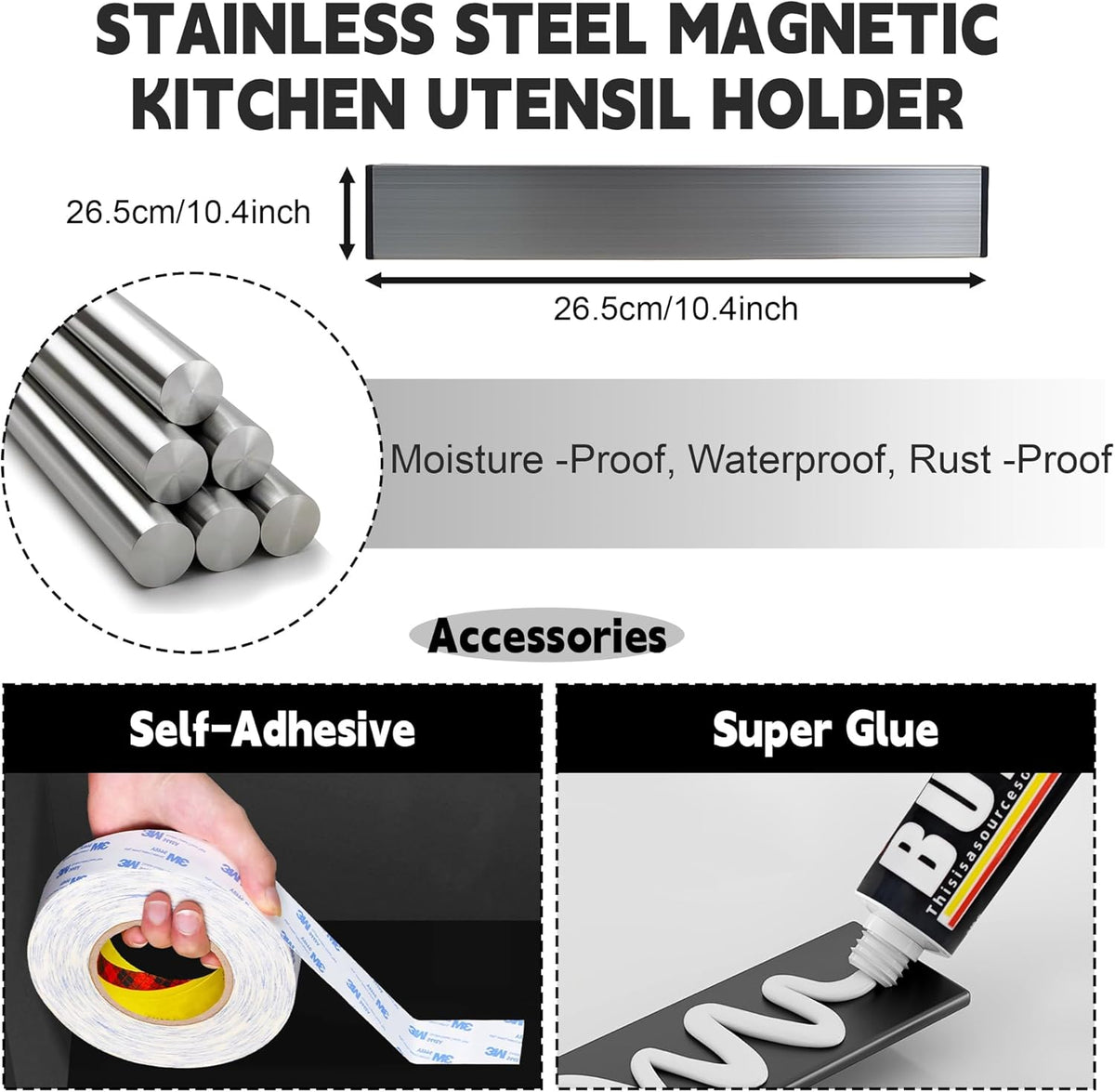 Magnetic Knife Strips, Magnetic Knife Holder for Wall 12 Inch | Knife Magnetic Strip, Refrigerator Mount Compatible, Kitchen Utensil Holder, Metal Tool Holder, Kitchen Organizer