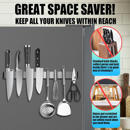 Magnetic Knife Strips, Magnetic Knife Holder for Wall 12 Inch | Knife Magnetic Strip, Refrigerator Mount Compatible, Kitchen Utensil Holder, Metal Tool Holder, Kitchen Organizer