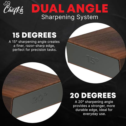 Rolling Knife Sharpener Kit w/Magnetic Angle Guide (15° & 20°) – Diamond Knife Sharpening System and Stainless Helix Honing Disk, Wooden Roller Tool for Kitchen, Chef, Pocket & Outdoor Knives