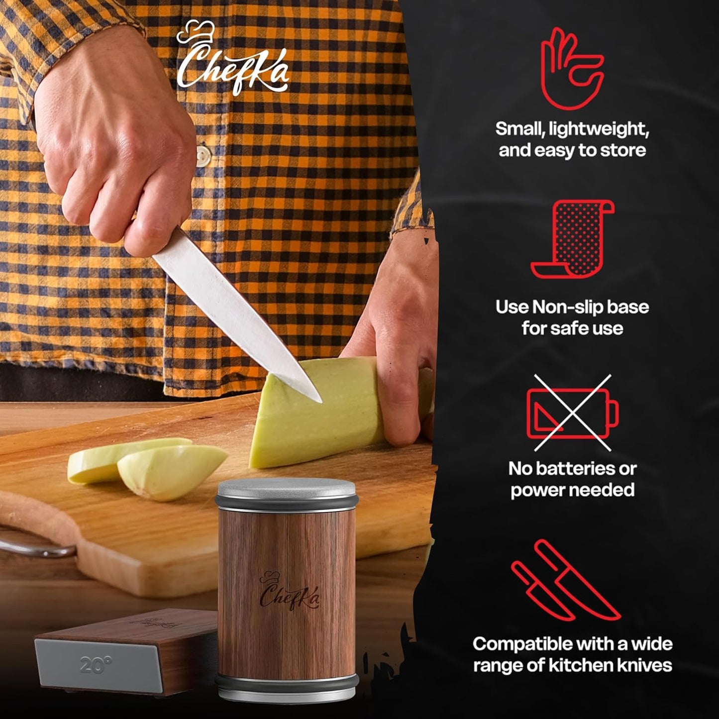 Rolling Knife Sharpener Kit w/Magnetic Angle Guide (15° & 20°) – Diamond Knife Sharpening System and Stainless Helix Honing Disk, Wooden Roller Tool for Kitchen, Chef, Pocket & Outdoor Knives