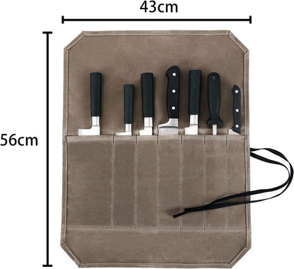 Chef’s Knife Roll Case, Waxed Canvas Cutlery Knives Holders Protectors, Home Kitchen Cooking Tools And Utensils Wrap Bag Wallet, Multi-Purpose Brush Roll Bag, Travel Tool Roll Pouch