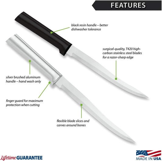 Carver Boning Knife (W208), Black Handle, Pack of 2 | 6.63" Stainless Steel Blade, Black Resin Handle