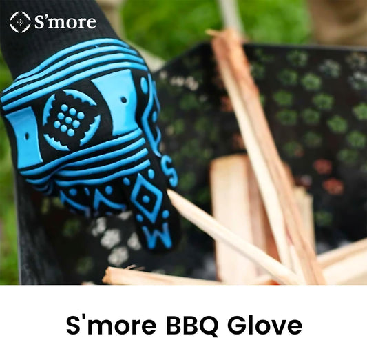 BBQ Gloves Heat Resistant Fireproof Outdoor Grilling Gloves Silicone Non-Slip Oven Gloves Long Kitchen Gloves for Barbecue, Cooking, Baking, Cutting (Black)