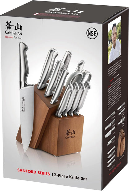 Cangshan Sanford Series 1027150 German Steel 12-Piece Knife Block Set, Acacia