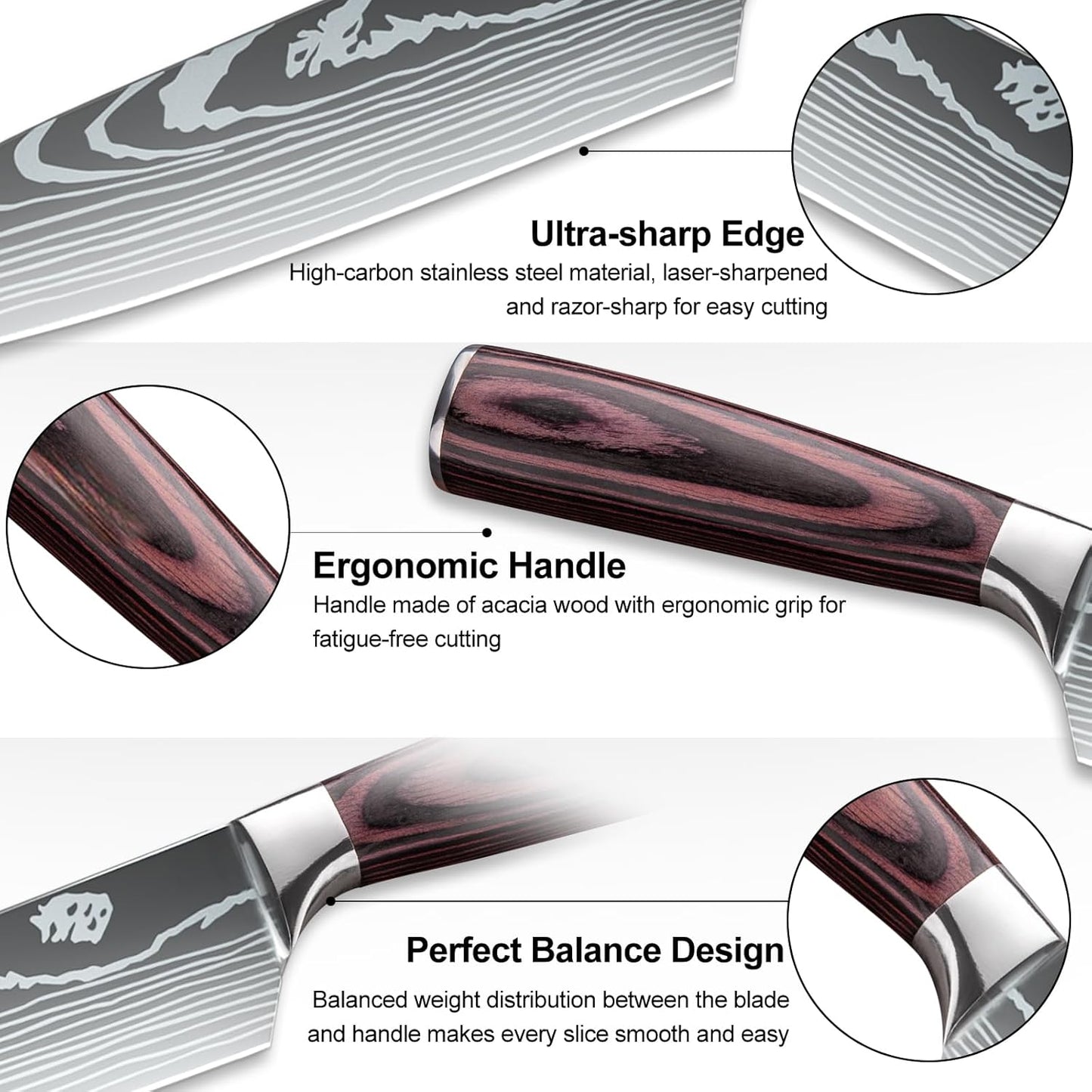 Kitchen Knife Set, 15 Pieces Knife Set with Block and Sharpener | High Carbon Stainless Steel Chef Knives Sets with Ergonomic Pakkawood Handle and Steak Knives for Kitchen & Home Cooking