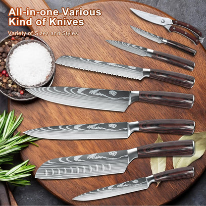 Kitchen Knife Set, 15 Pieces Knife Set with Block and Sharpener | High Carbon Stainless Steel Chef Knives Sets with Ergonomic Pakkawood Handle and Steak Knives for Kitchen & Home Cooking