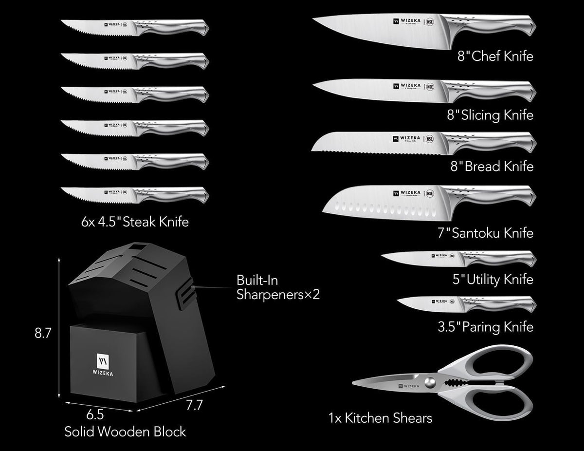 Knife Set with Block 15Pcs, High Carbon Stainless Steel, Razor-Sharp