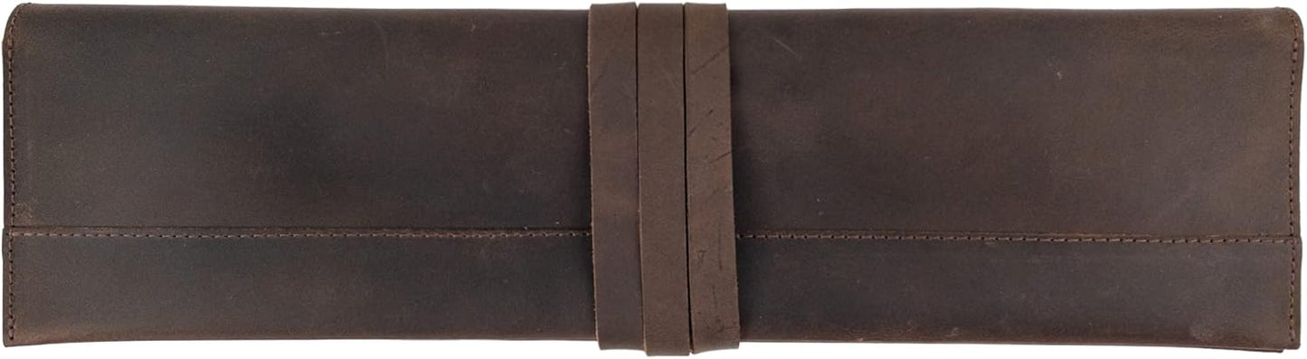 Double Knife Roll for Chefs and Cooks, Vertical Case for Knives, Culinary Accessories, Carry-On Bag for Traveling, Full Grain Leather, Handmade, Bourbon Brown