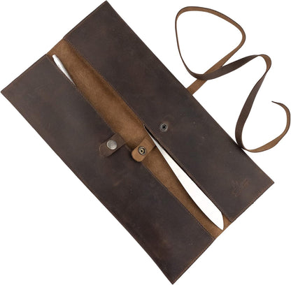 Double Knife Roll for Chefs and Cooks, Vertical Case for Knives, Culinary Accessories, Carry-On Bag for Traveling, Full Grain Leather, Handmade, Bourbon Brown
