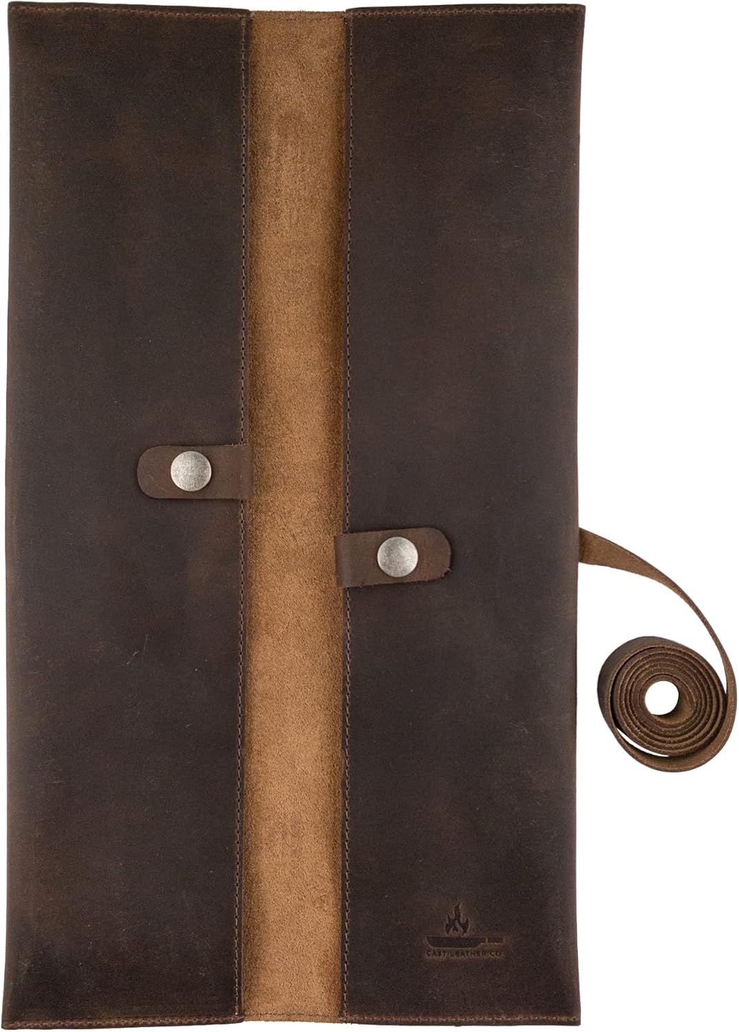 Double Knife Roll for Chefs and Cooks, Vertical Case for Knives, Culinary Accessories, Carry-On Bag for Traveling, Full Grain Leather, Handmade, Bourbon Brown