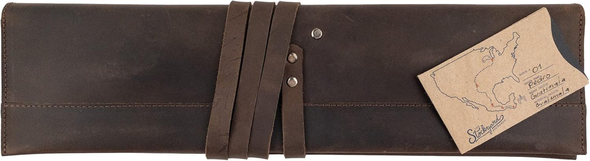 Double Knife Roll for Chefs and Cooks, Vertical Case for Knives, Culinary Accessories, Carry-On Bag for Traveling, Full Grain Leather, Handmade, Bourbon Brown