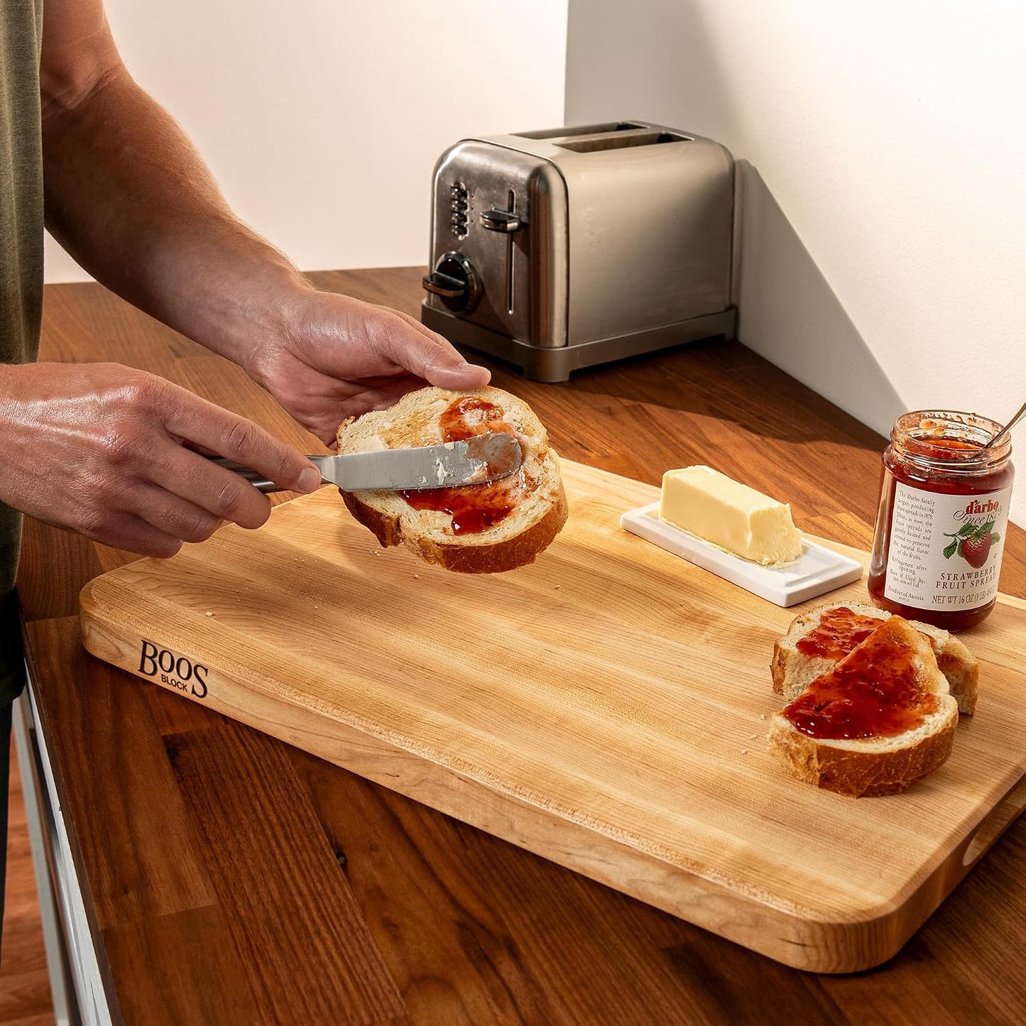 Chop-N-Slice Series Rectangular Wooden Maple Cutting Board | 18”x12" – 1.25” Thick, 8-lb Reversible Butcher Block with Eased Corners, Edge-Grain & Finger Grips – Made in the USA