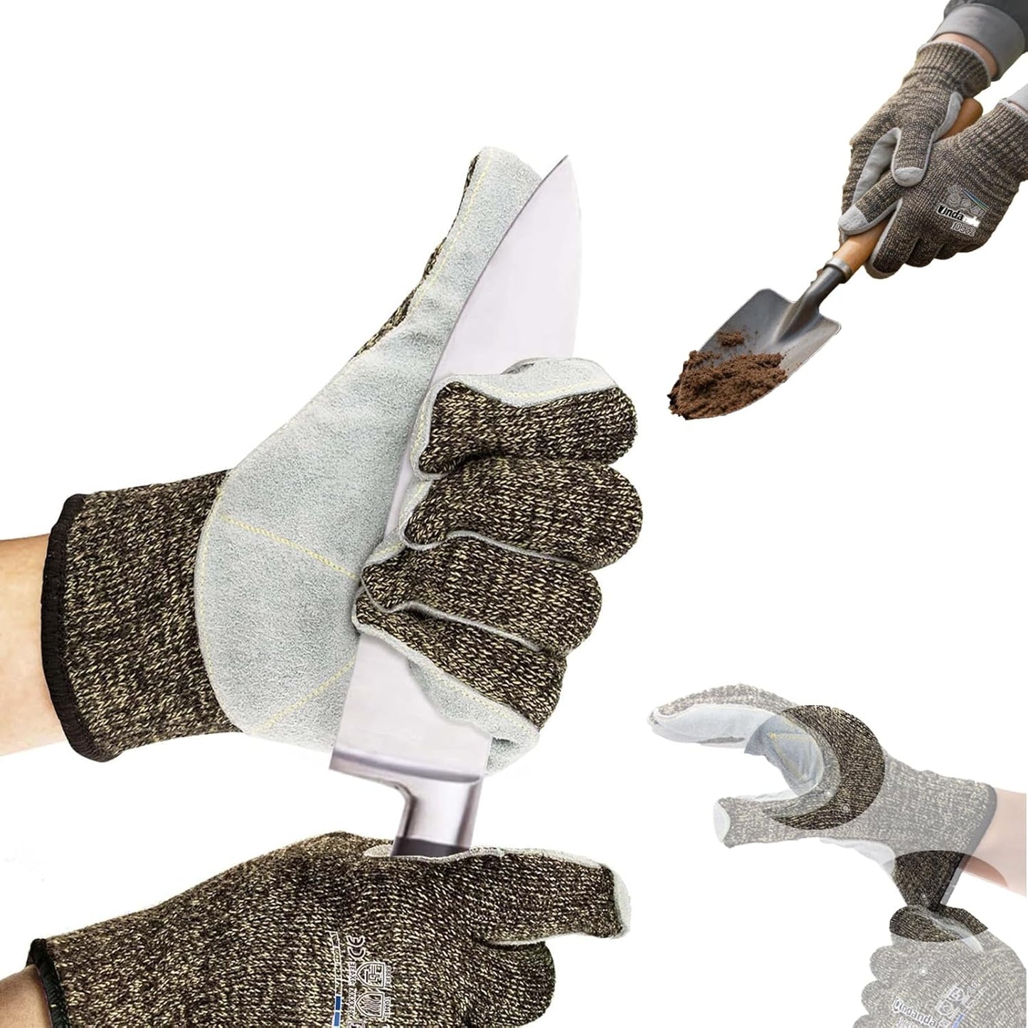 Level 5 Cut Resistant Gloves, Aramid Suture, Cow Split Leather Work Gloves Suitable for Men/Women Working in Gardening, Large/1 Pair