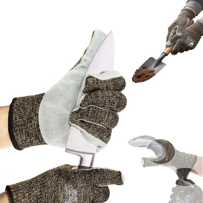 Level 5 Cut Resistant Gloves, Aramid Suture, Cow Split Leather Work Gloves Suitable for Men/Women Working in Gardening, Large/1 Pair