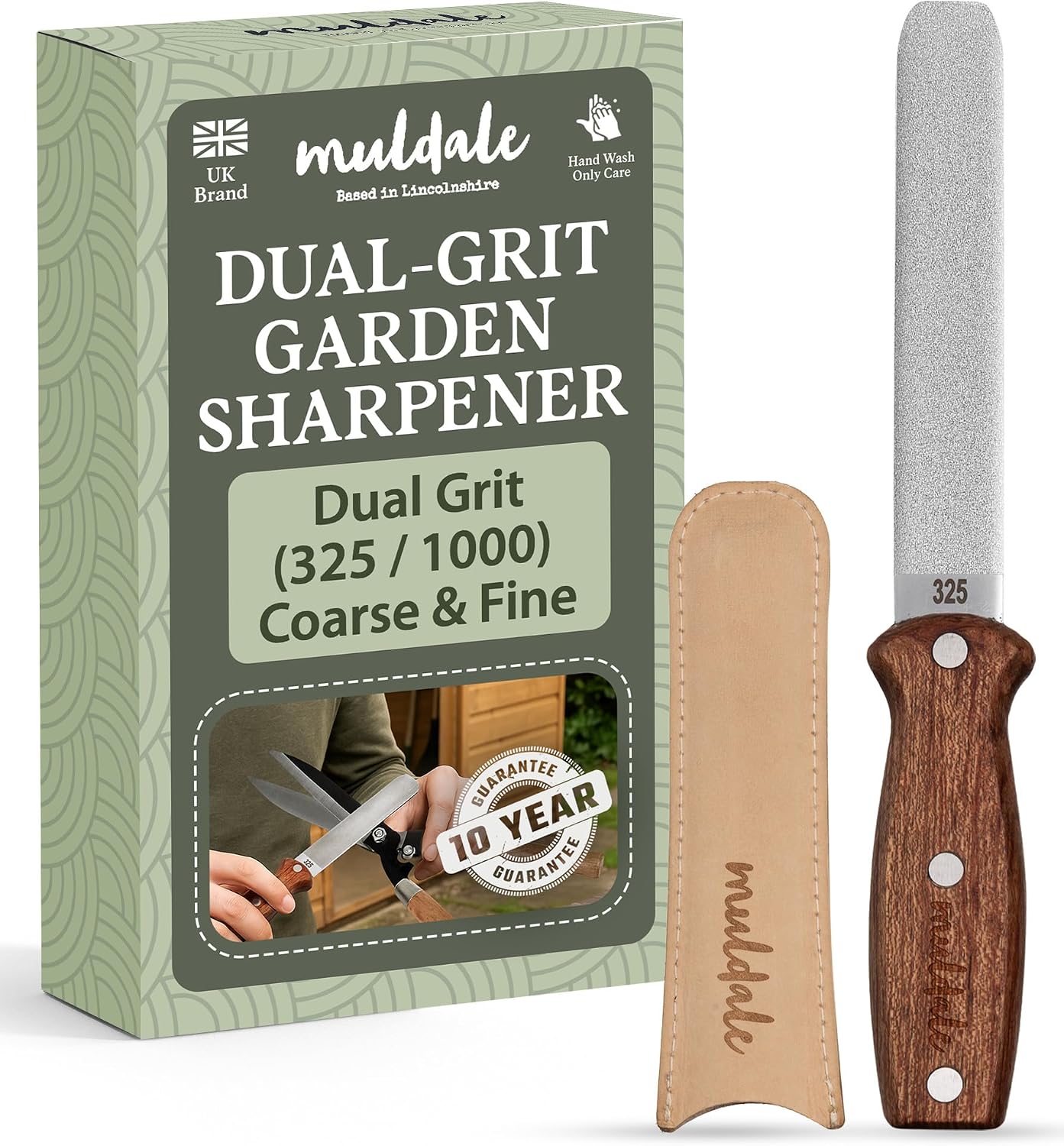 Garden Tool Sharpener - Dual Grit Titanium File with Leather Strop | for Pruners Loppers Hedge Shears Mower Blades Axes and Machetes