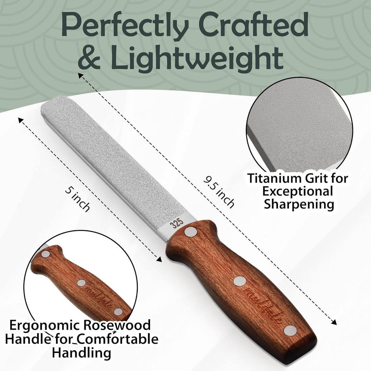 Garden Tool Sharpener - Dual Grit Titanium File with Leather Strop | for Pruners Loppers Hedge Shears Mower Blades Axes and Machetes