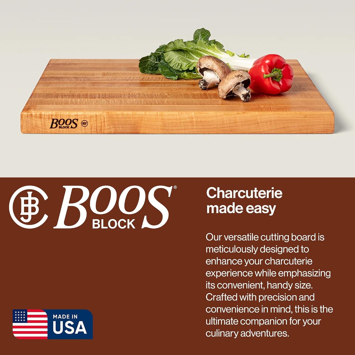 Platinum Commercial Series Rectangular Wooden Maple Cutting Board 24”x18” – 1.75” Thick, 21-lb Reversible Butcher Block with 1/4” Radius Edges, Edge-Grain & Finger Grips – Made in the USA