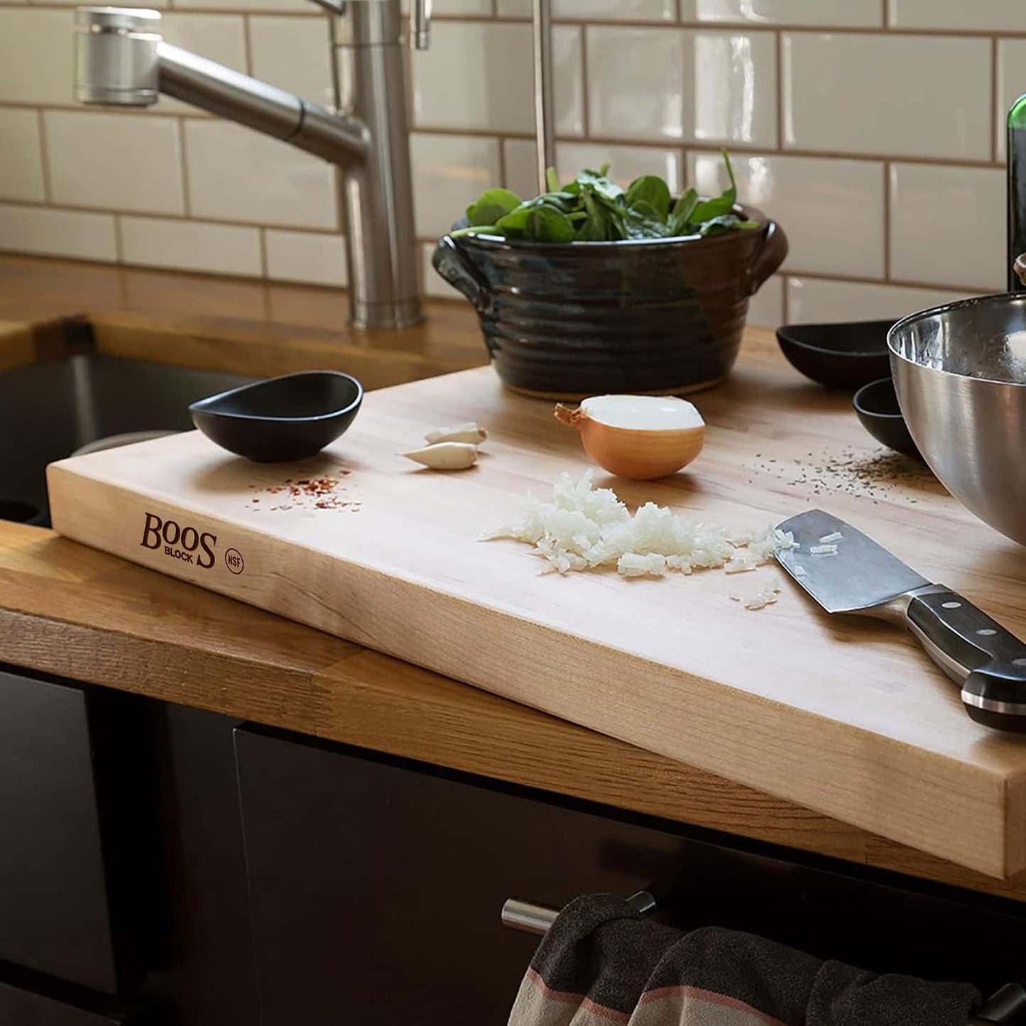 Platinum Commercial Series Rectangular Wooden Maple Cutting Board 24”x18” – 1.75” Thick, 21-lb Reversible Butcher Block with 1/4” Radius Edges, Edge-Grain & Finger Grips – Made in the USA