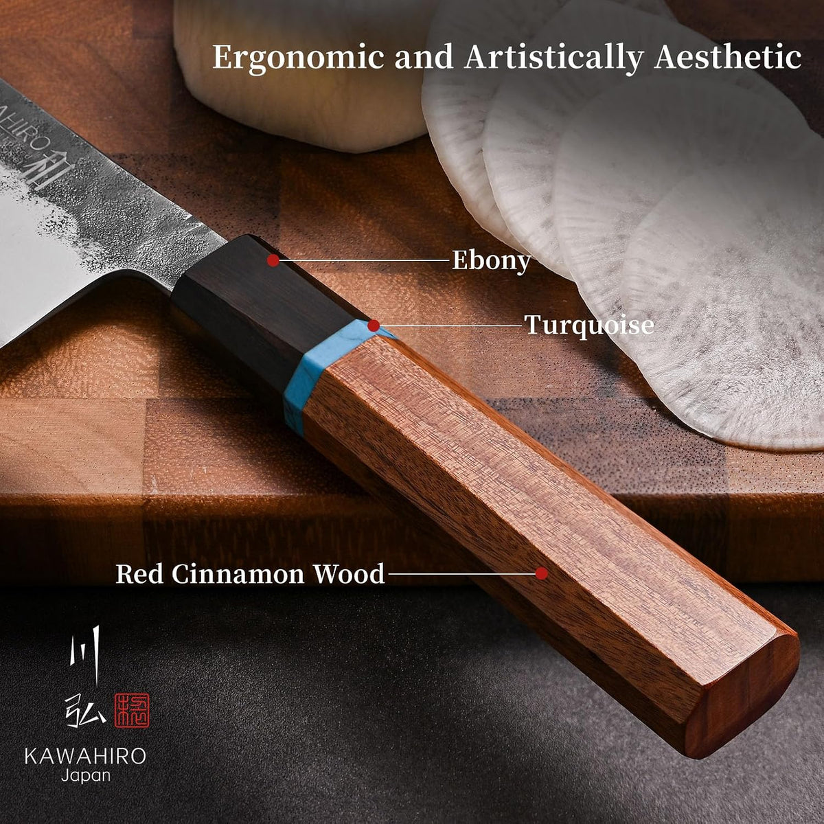 Japanese Nakiri Knife, 7 Inch Handcrafted VG10 High Carbon Stainless Steel Vegetable Chef Knife, Professional Sharp Kitchen Knives with Ergonomic Ruby Wood Handle and Gift Wood Box