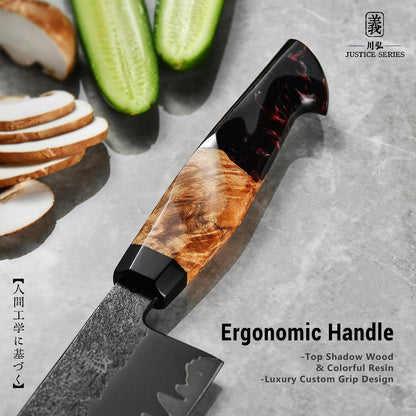 Japanese Nakiri Knife, 7 Inch Handcrafted VG10 High Carbon Stainless Steel Vegetable Chef Knife, Professional Sharp Kitchen Knives with Ergonomic Ruby Wood Handle and Gift Wood Box
