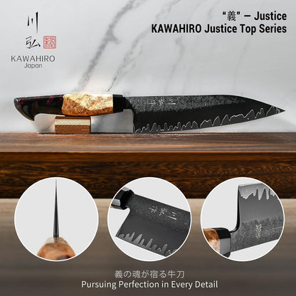 Japanese Nakiri Knife, 7 Inch Handcrafted VG10 High Carbon Stainless Steel Vegetable Chef Knife, Professional Sharp Kitchen Knives with Ergonomic Ruby Wood Handle and Gift Wood Box