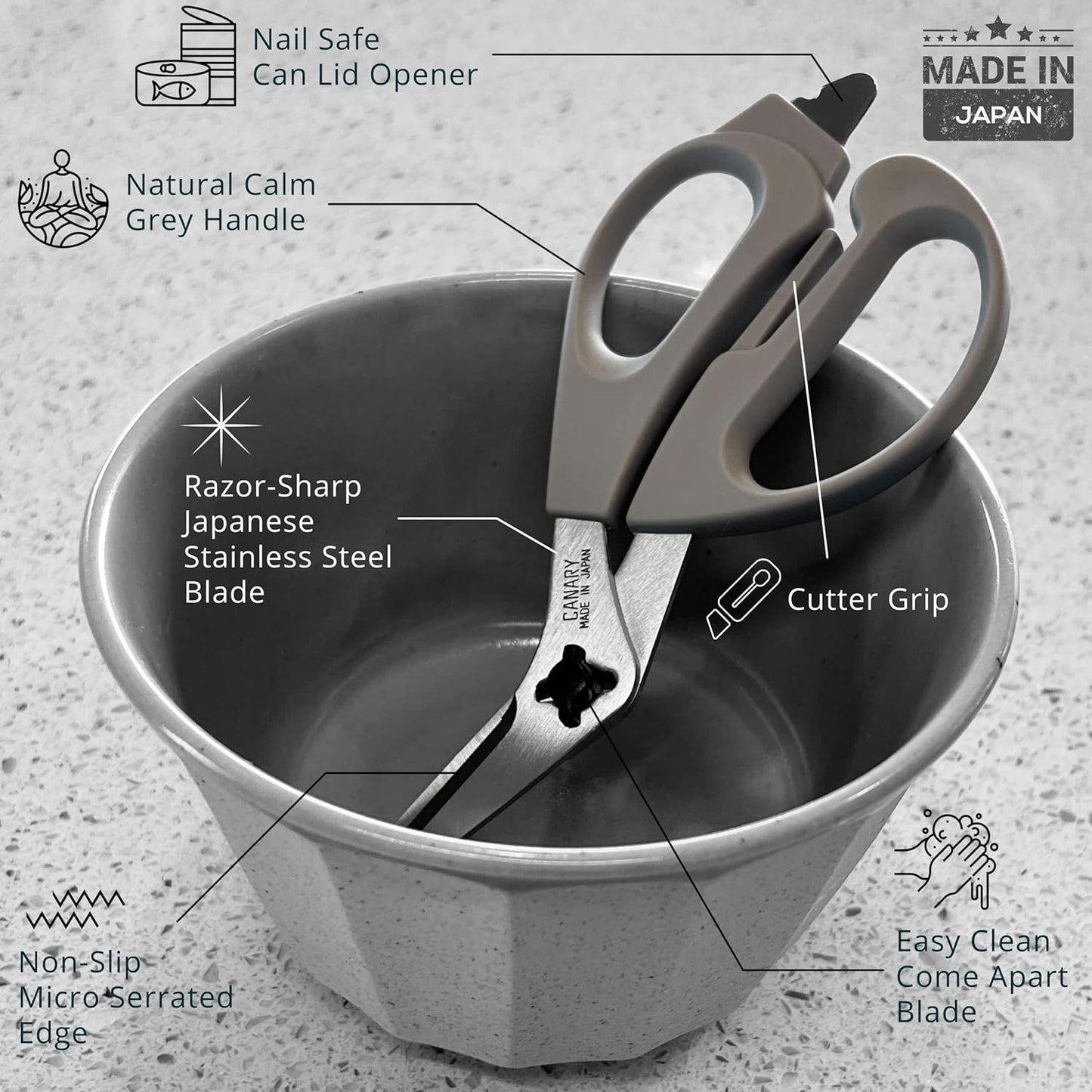 Japanese Kitchen Scissors Heavy Duty 8.2", Made in JAPAN, Dishwasher Safe Come Apart Blade, Multipurpose Kitchen Scissors, Sharp Serrated Japanese Stainless Steel, Black