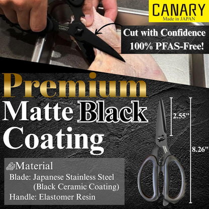 Japanese Kitchen Scissors Heavy Duty 8.2", Made in JAPAN, Dishwasher Safe Come Apart Blade, Multipurpose Kitchen Scissors, Sharp Serrated Japanese Stainless Steel, Black