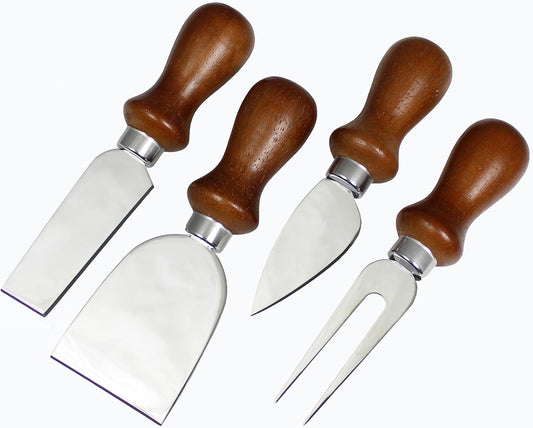 Cheese Knives w/Stained Wood Handles, Set of 4