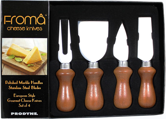 Cheese Knives w/Stained Wood Handles, Set of 4