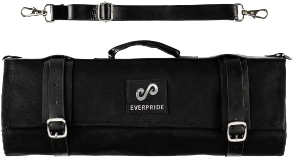 Waxed Canvas and Genuine Leather Trim Chef Knife Roll Bag Holds 12 Knives and Cooking Tools – Durable, Large Knife Case – Elegant Chef Bag for Professional Cooks and Students
