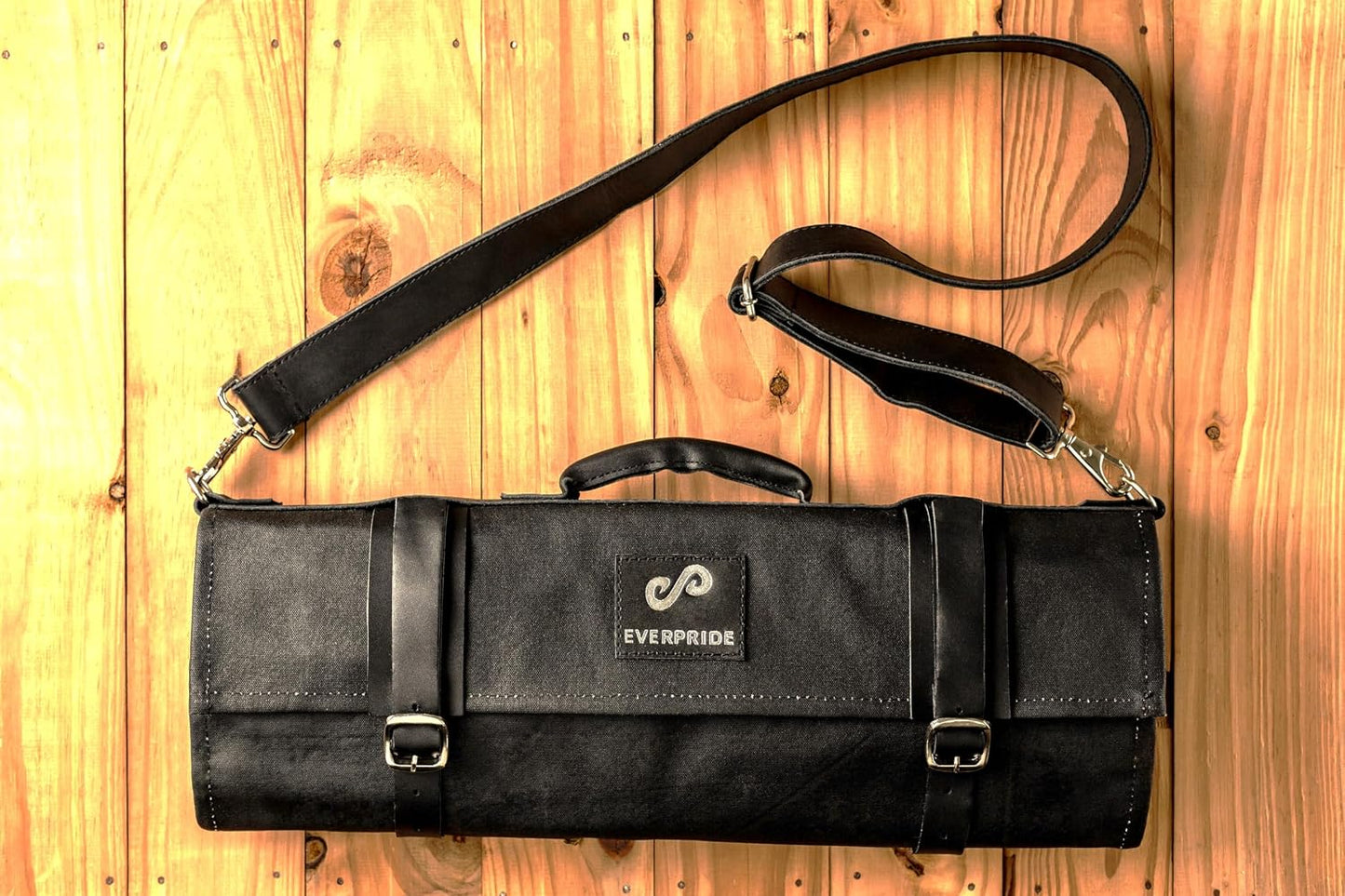 Waxed Canvas and Genuine Leather Trim Chef Knife Roll Bag Holds 12 Knives and Cooking Tools – Durable, Large Knife Case – Elegant Chef Bag for Professional Cooks and Students