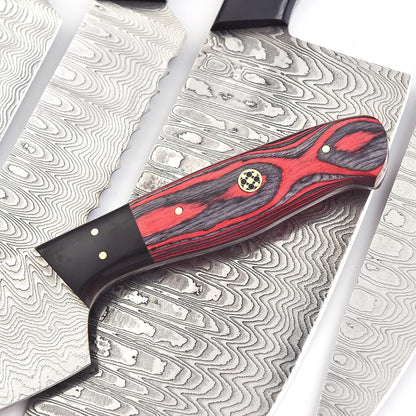 136-7 Rust Proof Knife Set 7-Piece Damascus Stainless Steel Blades Professional Chef Knife Set with Leather Roll Case Bag Kitchen Knife Set for Men and Women Gift Pakkawood Handles 136-7 (7)