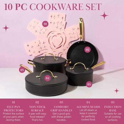 Paris Hilton Bamboo Cutting Board for Kitchen, Reversible Cutting Board and Cutlery Set with High Carbon Stainless Steel Knives and Blade Guards, Comfortable Handle Grips, 7-Piece Set, Gold and Pink