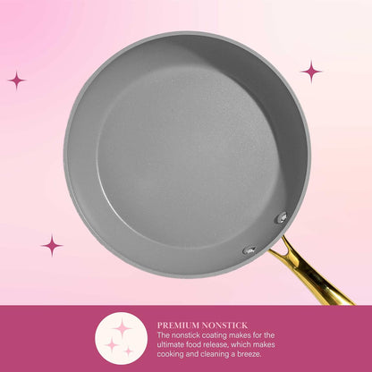 Paris Hilton Bamboo Cutting Board for Kitchen, Reversible Cutting Board and Cutlery Set with High Carbon Stainless Steel Knives and Blade Guards, Comfortable Handle Grips, 7-Piece Set, Gold and Pink