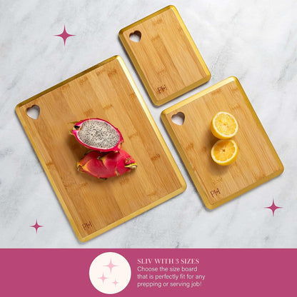Paris Hilton Bamboo Cutting Board for Kitchen, Reversible Cutting Board and Cutlery Set with High Carbon Stainless Steel Knives and Blade Guards, Comfortable Handle Grips, 7-Piece Set, Gold and Pink