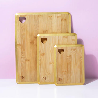 Paris Hilton Bamboo Cutting Board for Kitchen, Reversible Cutting Board and Cutlery Set with High Carbon Stainless Steel Knives and Blade Guards, Comfortable Handle Grips, 7-Piece Set, Gold and Pink