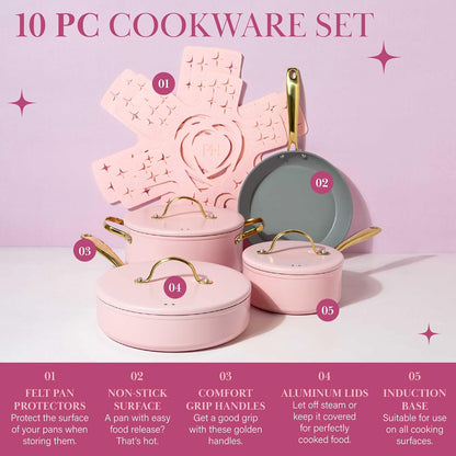 Paris Hilton Bamboo Cutting Board for Kitchen, Reversible Cutting Board and Cutlery Set with High Carbon Stainless Steel Knives and Blade Guards, Comfortable Handle Grips, 7-Piece Set, Gold and Pink