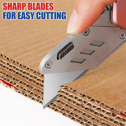 50 Pack Utility Knife Blades, SK5 Steel Box Cutter Blades with Dispenser, Standard Blades for Box Cutter Utility Knife Replacement, Sharper Utility Blade, Refills