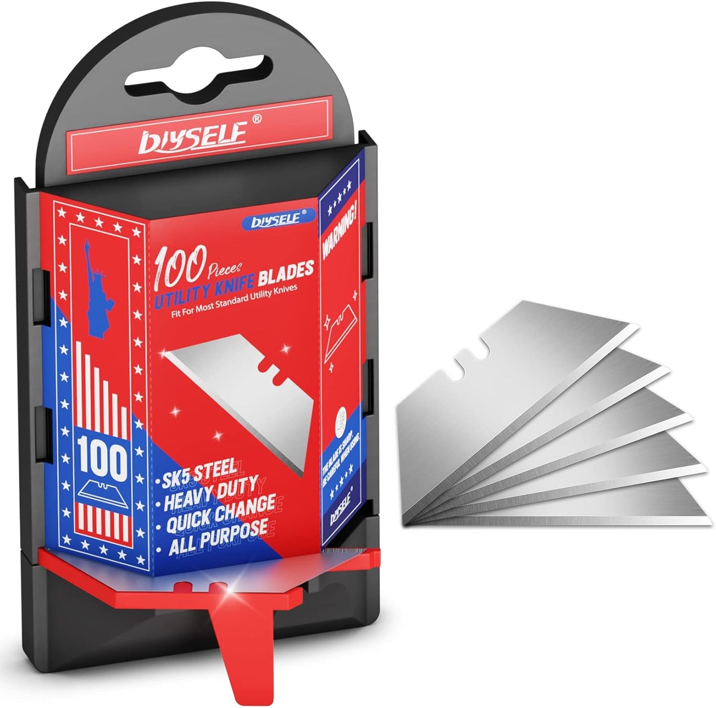50 Pack Utility Knife Blades, SK5 Steel Box Cutter Blades with Dispenser, Standard Blades for Box Cutter Utility Knife Replacement, Sharper Utility Blade, Refills