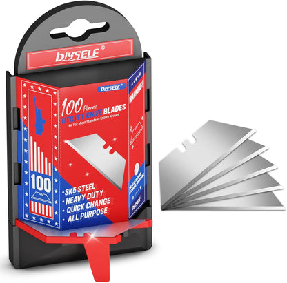 50 Pack Utility Knife Blades, SK5 Steel Box Cutter Blades with Dispenser, Standard Blades for Box Cutter Utility Knife Replacement, Sharper Utility Blade, Refills