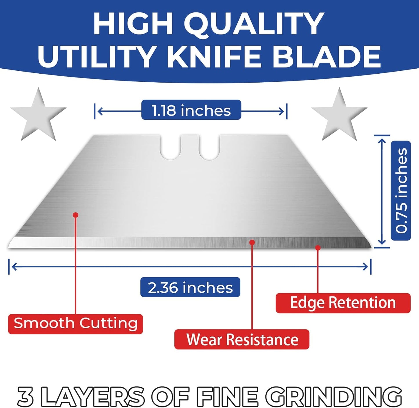 50 Pack Utility Knife Blades, SK5 Steel Box Cutter Blades with Dispenser, Standard Blades for Box Cutter Utility Knife Replacement, Sharper Utility Blade, Refills