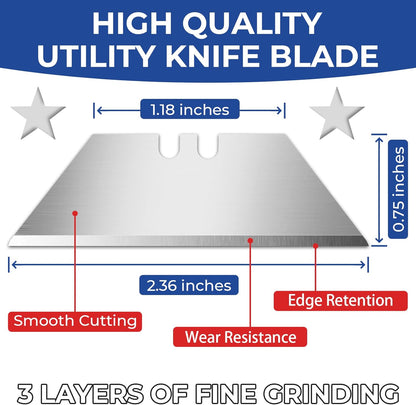 50 Pack Utility Knife Blades, SK5 Steel Box Cutter Blades with Dispenser, Standard Blades for Box Cutter Utility Knife Replacement, Sharper Utility Blade, Refills